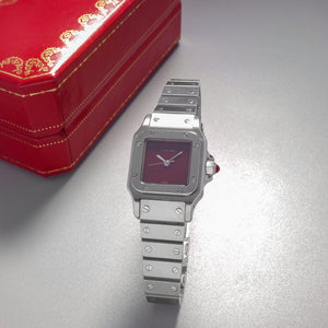Cartier Santos Carree 0901 from 1979 (Burgundy Dial, Box and Papers)
